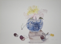 Päonie in chinesischer Vase, 2009, Aquarell und Graphit auf Hadern