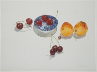 Aprikosen und Kirschen mit japanischer Schale, 2011, Aquarell und Graphit auf Hadern